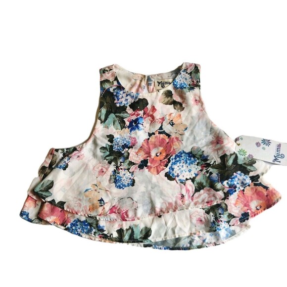 Show Me Your MuMu NWT Sweet Floral King Crop Top Sz S Pink Blue Floral Design - Picture 1 of 5